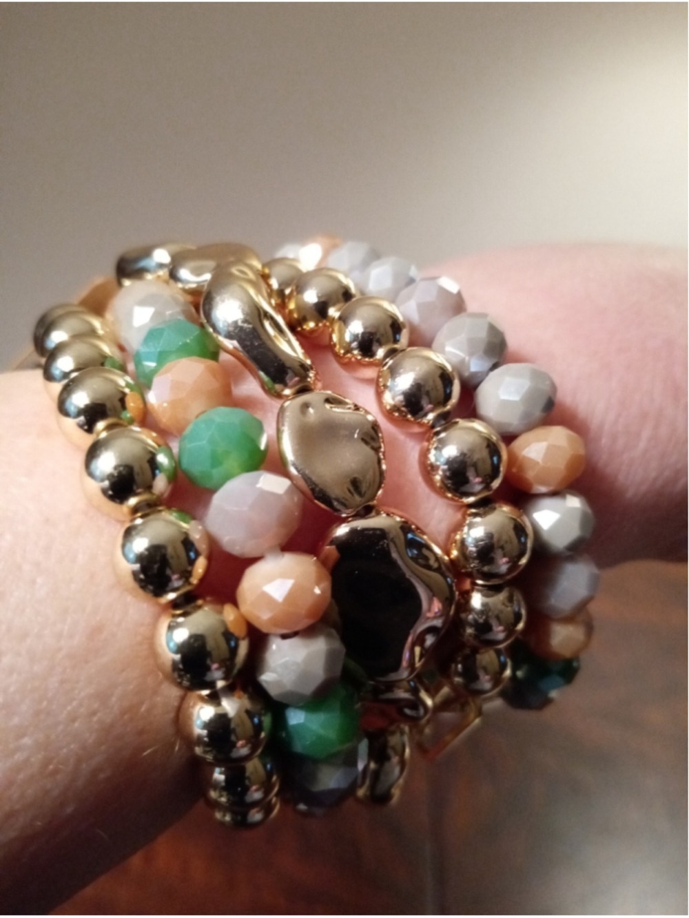 NWT Nine Brand 5-Piece Boho Stretch Bracelet Set, Gold-Tone And Natural Hues